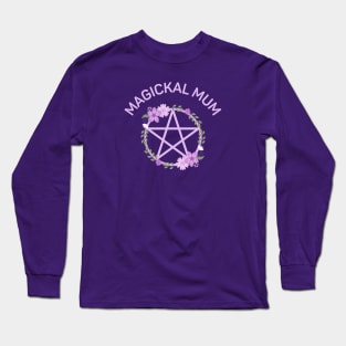 Magickal Mum Purple Lilac Floral Pentacle Cheeky Witch® Long Sleeve T-Shirt